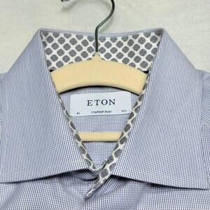 Eton Contemporary Fit Dress Shirt Men's 16.5 L Blue Micro Check contrast lining